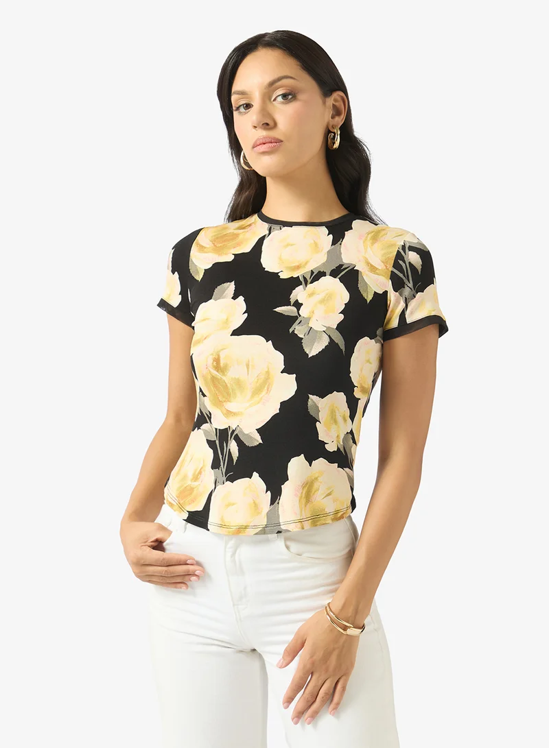 Ted Baker Thira Floral Printed Curved Hem T-Shirt