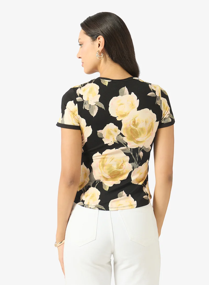 Ted Baker Thira Floral Printed Curved Hem T-Shirt
