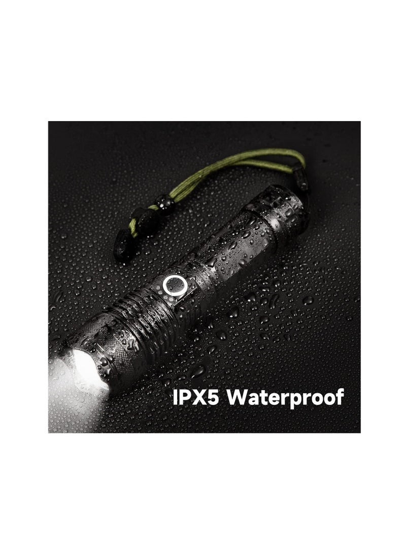 ECVV Rechargeable LED Flashlight, Ultra Bright Zoomable Flashlights, with 5 Modes, Adjustable High Lumens, Water Resistant, Handheld Light with Power Indicator for Camping/Outdoor/Emergency - Image 4