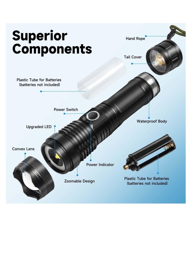 ECVV Rechargeable LED Flashlight, Ultra Bright Zoomable Flashlights, with 5 Modes, Adjustable High Lumens, Water Resistant, Handheld Light with Power Indicator for Camping/Outdoor/Emergency - Image 5
