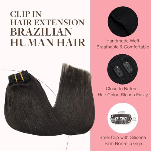 Googoo GOO GOO Clip in Hair Extensions Real Human Hair, Remy Human Hair Extensions Clip ins for Women, Natural Human Hair, 20inch 120g 7Pcs, 2 Dark Brown - Image 3