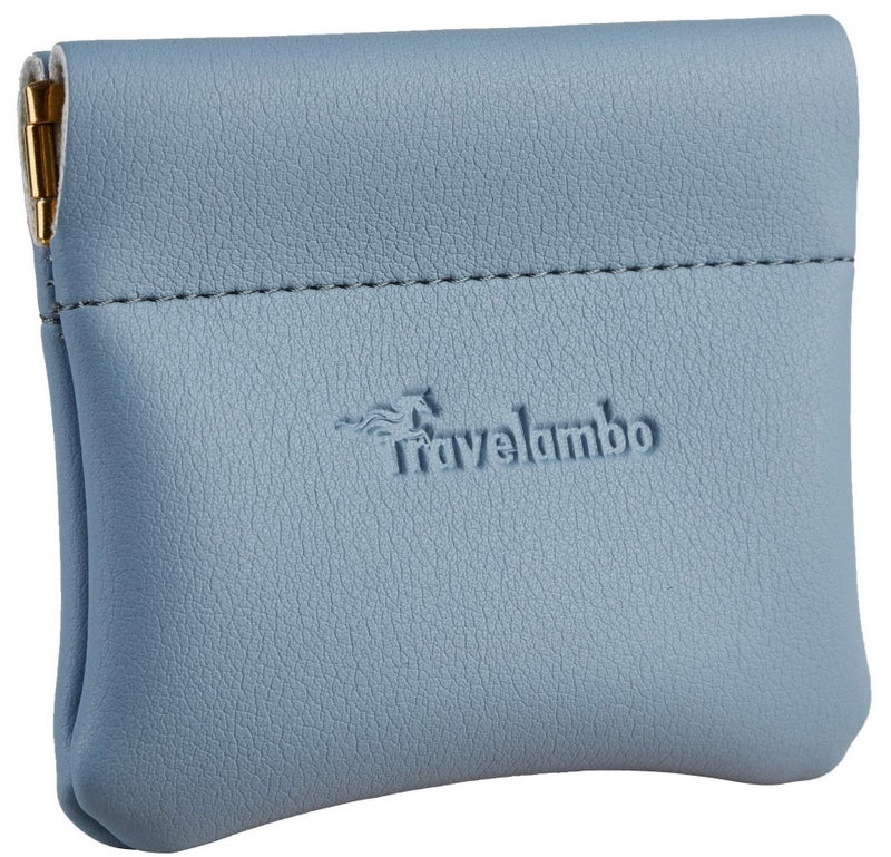 Travelambo Leather Squeeze Coin Purse Pouch Change Holder For Men & Women (Access Blue Classic) - Image 1