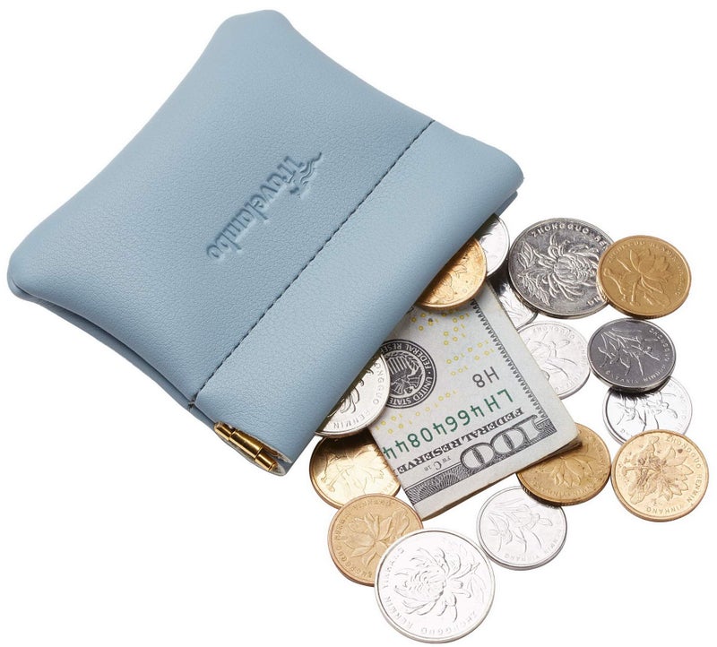 Travelambo Leather Squeeze Coin Purse Pouch Change Holder For Men & Women (Access Blue Classic) - Image 3
