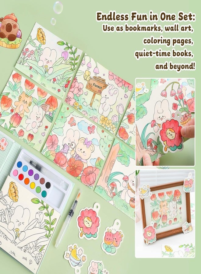 HELIMIX Watercolor Painting Book Set for Kids – 24 Doodle Coloring Sheets, 12 Solid Watercolor Paints & Water Brush Pen | DIY Art & Craft Kit | Birthday Return Gift for Boys & Girls Age 3–10 Years (RABBIT) - Image 4