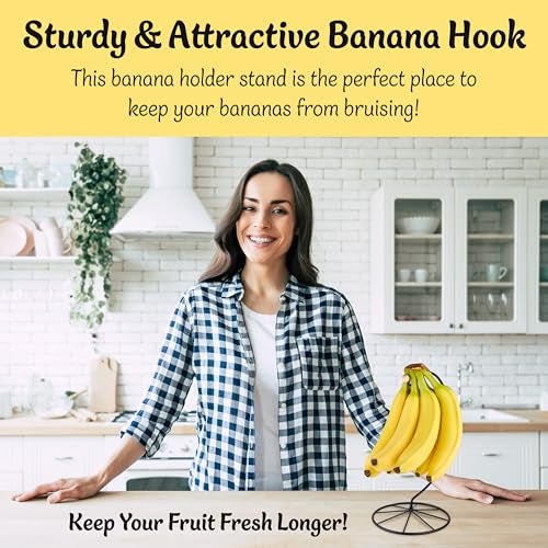 Homeries Banana Holder Modern Rack Hanger Tree Stand Hook for Kitchen Countertop Satin Nickel Banana Holder Keeper Stand Matt Black - Image 3