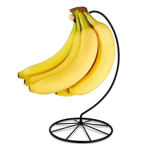 Homeries Banana Holder Modern Rack Hanger Tree Stand Hook for Kitchen Countertop Satin Nickel Banana Holder Keeper Stand Matt Black - Image 1