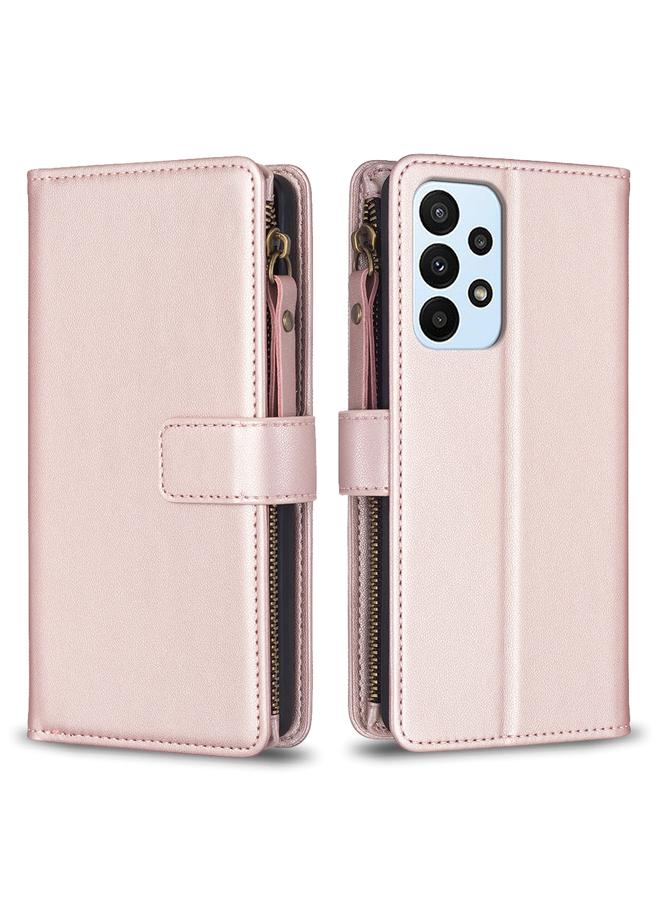 اس-توب جراب لهاتف Samsung Galaxy A23 4G مزود بـ 9 فتحات للبطاقات وسحاب ومحفظة جلدية قابلة للطي - Image 1