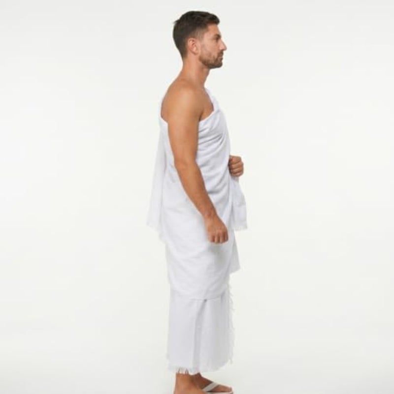 6 Pcs Set Ahram Towels for Mens - Hajj Umrah Ihram - Ehram for Islamic Pilgrimage - Belt with Builtin Bg Ahram Bag with Built-in Belt Bag, Umrah Dua Card, Tawaf Count Tasbeeh, Shoebag Pins - Image 3