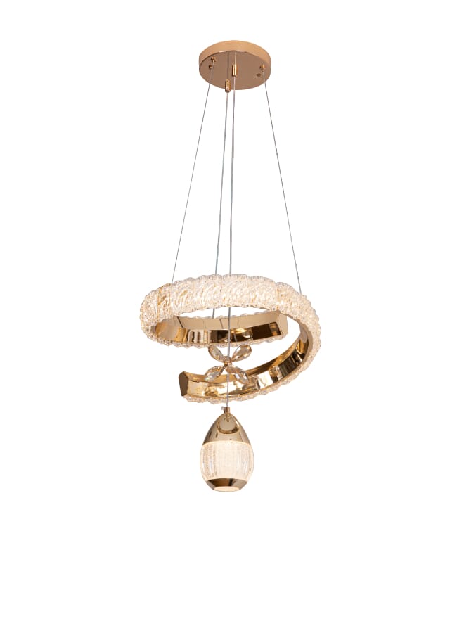Best Power Modern LED Ceiling Chandelier Light 9882 – 60W, 30cm Gold Pendant, Adjustable Hanging Height up to 100cm – Crystal Ring Design for Dining, Living Room, Bedroom - Image 2