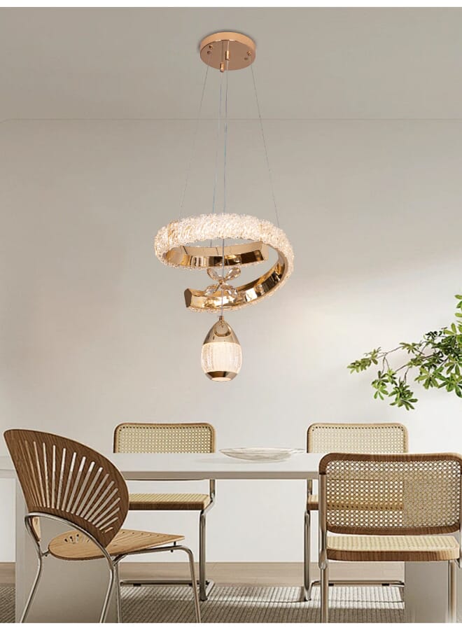 Best Power Modern LED Ceiling Chandelier Light 9882 – 60W, 30cm Gold Pendant, Adjustable Hanging Height up to 100cm – Crystal Ring Design for Dining, Living Room, Bedroom - Image 1