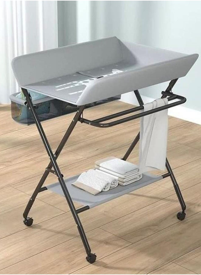 Cady One Portable Baby Changing Table with Foldable Wheels, Portable Waterproof Newborn Organizer, Foldable Diaper Station with Safety Belt Large Storage Shelves for Newborn and Infant  - Image 1
