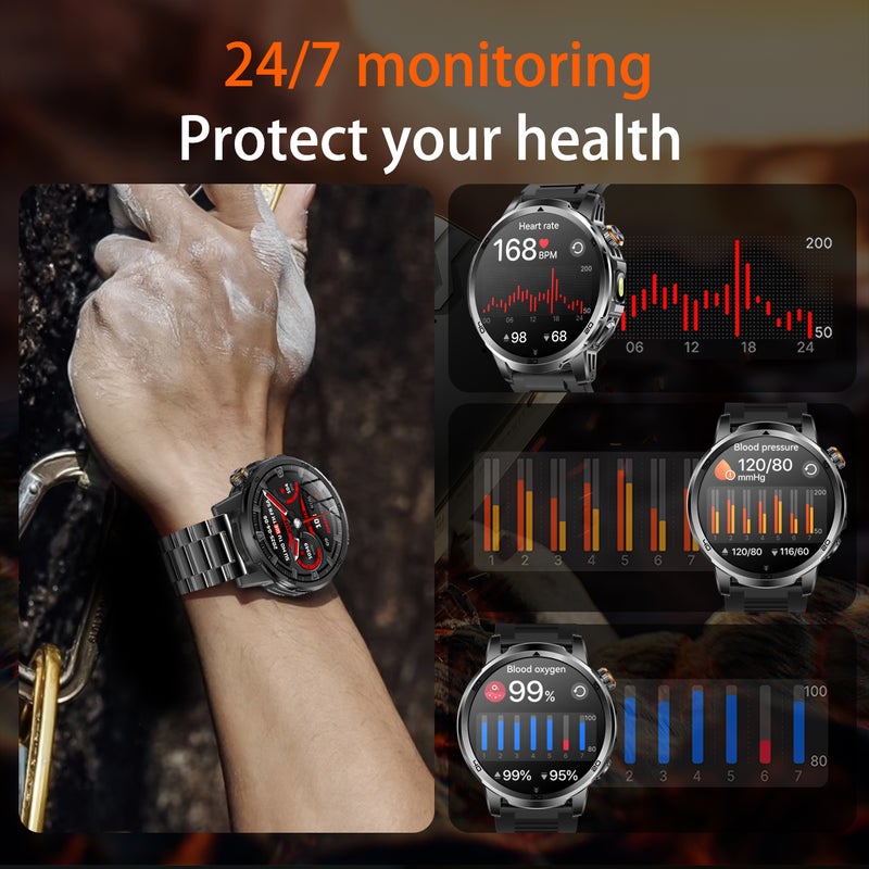 SACOSDING Military Smart Watches for men, 100+ Sport Modes with LED Flashlight, Outdoor Sports Smartwatch for Android Phones and iPhone, 1.7" AMOLED Screen Bluetooth Call, 800mAh large battery - Image 5
