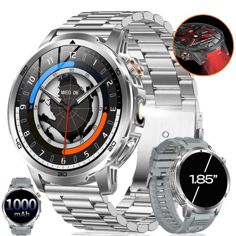 SACOSDING Military Smart Watches for men, 100+ Sport Modes with LED Flashlight, Outdoor Sports Smartwatch for Android Phones and iPhone, 1.7" AMOLED Screen Bluetooth Call, 800mAh large battery - Image 1
