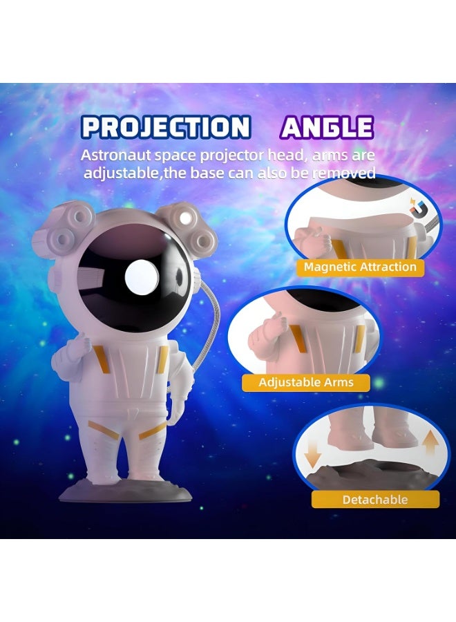 جهاز عرض مجرّة على شكل رائد فضاء – سُديم سحابي ونجوم ليزر، رأس قابل للتوجيه، ريموت ومؤقّت، سطوع قابل للتعديل – مصباح نوم للأطفال وديكور غرفة الألعاب – أبيض – 1 قطعة - Image 2