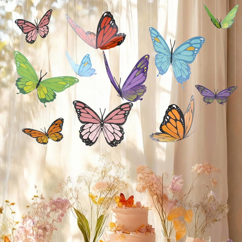 LemonSecret 18 Pcs Large Butterfly Party Decorations 3D Colorful Paper Butterfly Hanging Decoration 2 Sizes Paper Butterflies Birthday Party Supplies for Wedding Spring Baby Shower Room Ceiling Decor - Image 1