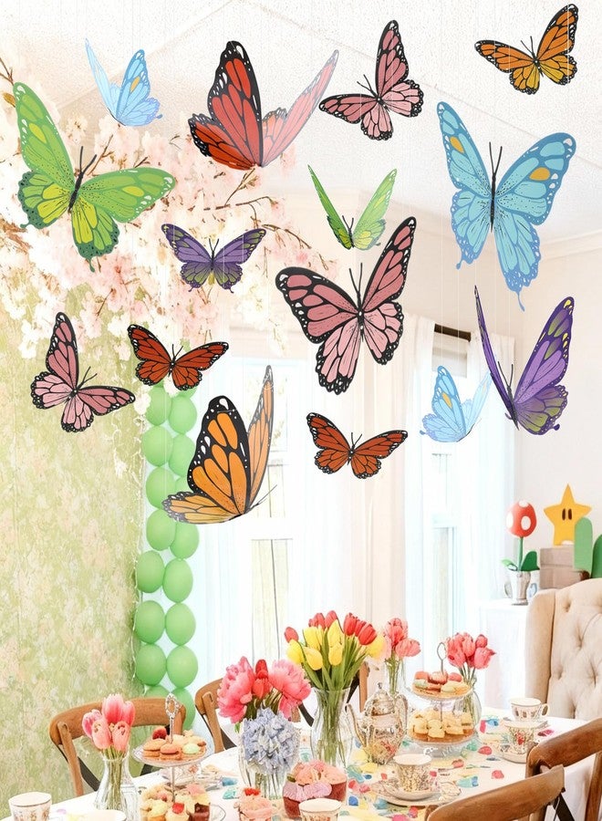 LemonSecret 18 Pcs Large Butterfly Party Decorations 3D Colorful Paper Butterfly Hanging Decoration 2 Sizes Paper Butterflies Birthday Party Supplies for Wedding Spring Baby Shower Room Ceiling Decor - Image 2