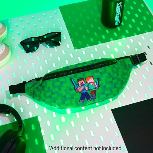 MINECRAFT حقيبة خصر فاشن للأولاد من ماينكرافت مع حزام قابل للتعديل، حقيبة سفر كريبر - هدايا للاعبين (خضراء) - Image 2