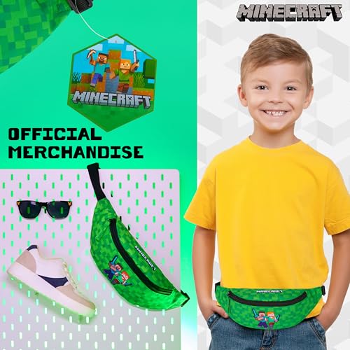 MINECRAFT حقيبة خصر فاشن للأولاد من ماينكرافت مع حزام قابل للتعديل، حقيبة سفر كريبر - هدايا للاعبين (خضراء) - Image 4