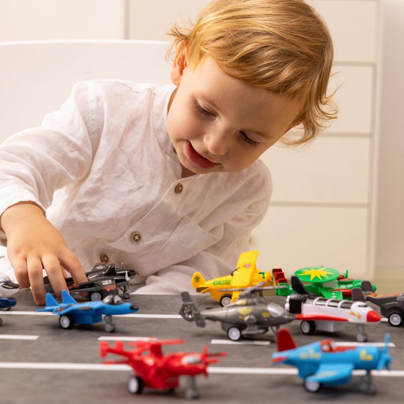 JOYIN JOYIN 16 Pcs Pull Back Airplane Toys, Boys Plane Playset, Aircraft Including Helicopter Toys, Jet Toys, Fighter Jet Toys, Bomber Toys, Biplane Toy, Gifts for Toddler Kids 2-8 Years Old  - Image 2