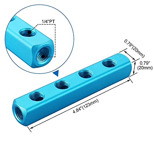 Baomain Aluminum Air Manifold Block, 4-Way 7-Port, 1/4" PT Threaded for Pneumatic Systems - Image 2