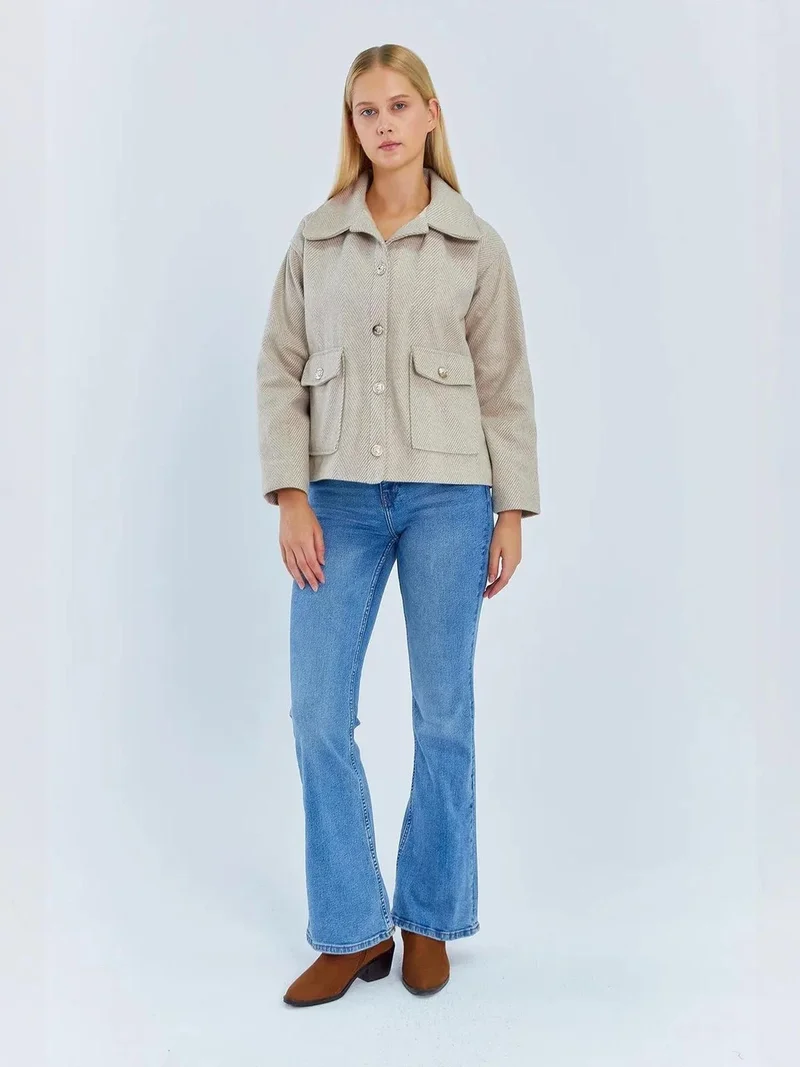 MixRay Mixray Button Detailed Short Jacket with Pockets