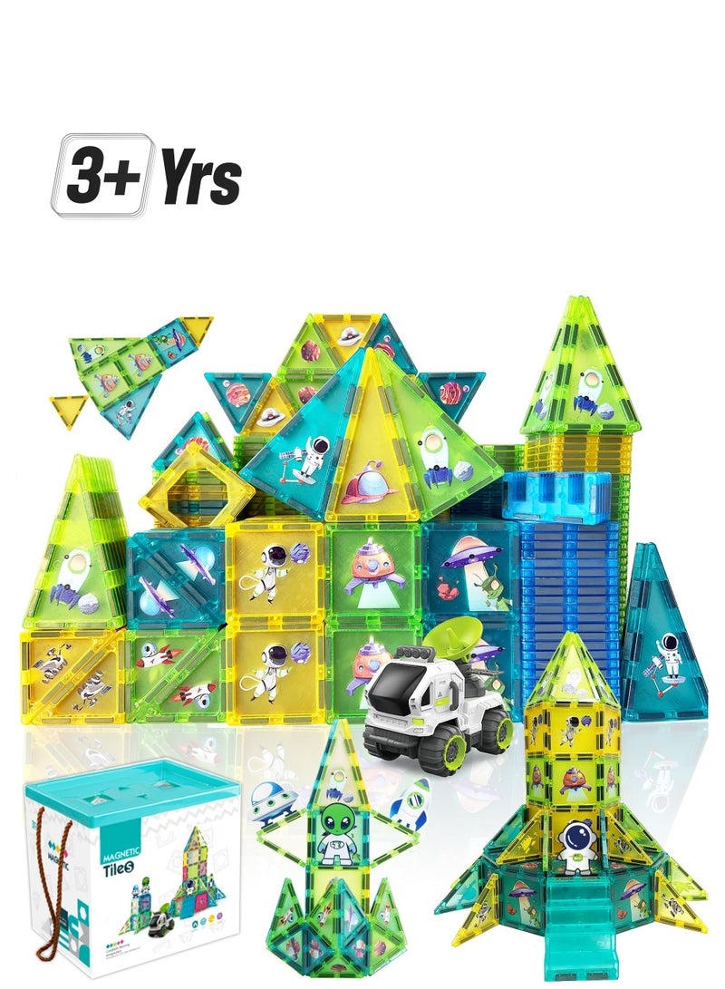 SYOSI Kids Magnetic Tiles Toys, Magnetic Tiles Building Block Set Magnet Tiles Educational Toy Space Adventure Learning Construction Magnetic Toys Set, for 3+ Year Old Boys and Girls - Image 1