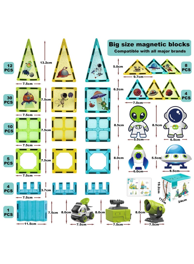 SYOSI Kids Magnetic Tiles Toys, Magnetic Tiles Building Block Set Magnet Tiles Educational Toy Space Adventure Learning Construction Magnetic Toys Set, for 3+ Year Old Boys and Girls - Image 2