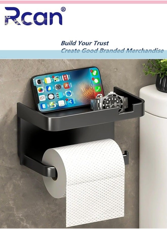 Rcan - Paper Towel Holder, Toilet Paper Holder with Phone Shelf Accessories Tray, Wall Mounted Toilet Paper Holder, Non-punching Adhesive Tissue Holder for Bathroom - Image 1
