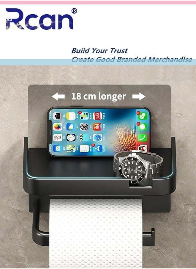 Rcan - Paper Towel Holder, Toilet Paper Holder with Phone Shelf Accessories Tray, Wall Mounted Toilet Paper Holder, Non-punching Adhesive Tissue Holder for Bathroom - Image 1