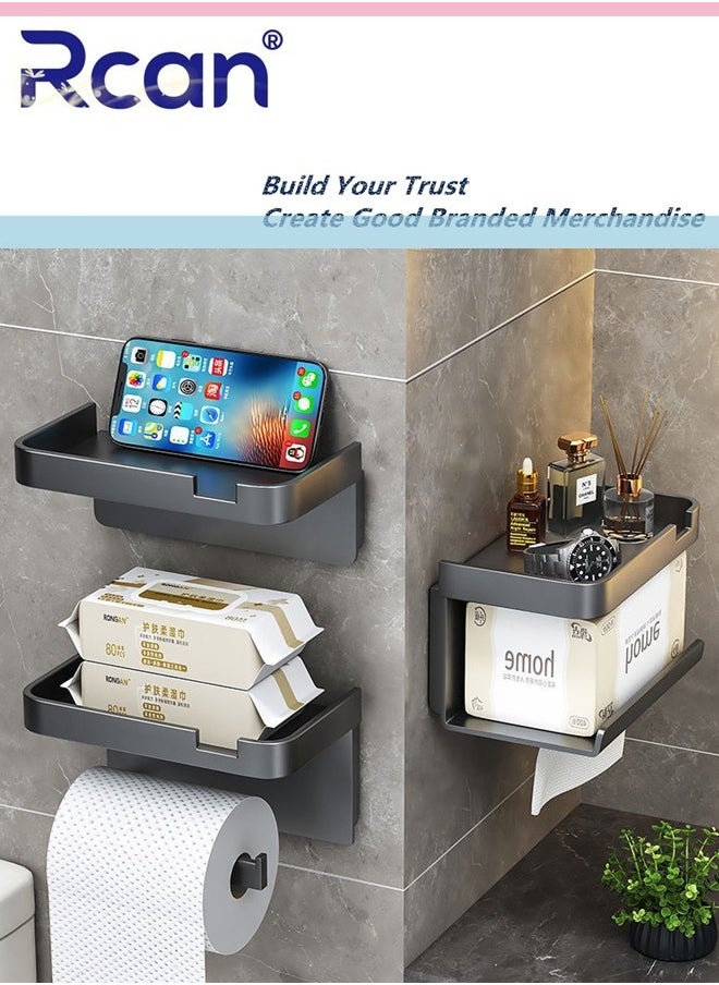Rcan - Paper Towel Holder, Toilet Paper Holder with Phone Shelf Accessories Tray, Wall Mounted Toilet Paper Holder, Non-punching Adhesive Tissue Holder for Bathroom - Image 1