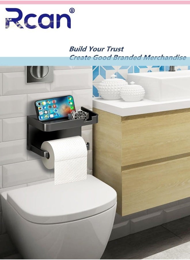 Rcan - Paper Towel Holder, Toilet Paper Holder with Phone Shelf Accessories Tray, Wall Mounted Toilet Paper Holder, Non-punching Adhesive Tissue Holder for Bathroom - Image 1