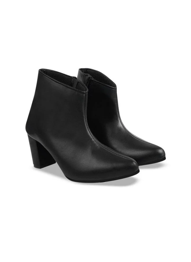شوتوبيا Shoetopia Women's  Ankle Boots – Faux Leather Pointed Toe Booties with Side Zip & Mid Block Heel for Work, Party & Everyday