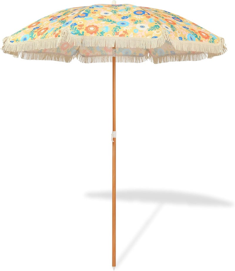 Seazul Patio Umbrella with Fringe, Beach Umbrella, Fringe Umbrella Outdoor Patio with Hanging Hook, Tilting Aluminum Pole, UV 50+, Fiberglass Ribs - Image 1