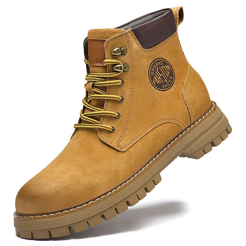 Men'S High-Top Martin Boots Men'S Rhubarb Boots Genuine Leather Retro Fleece-Lined Winter Cotton-Padded Shoes Short Boots Outdoor Work Boots - Image 3