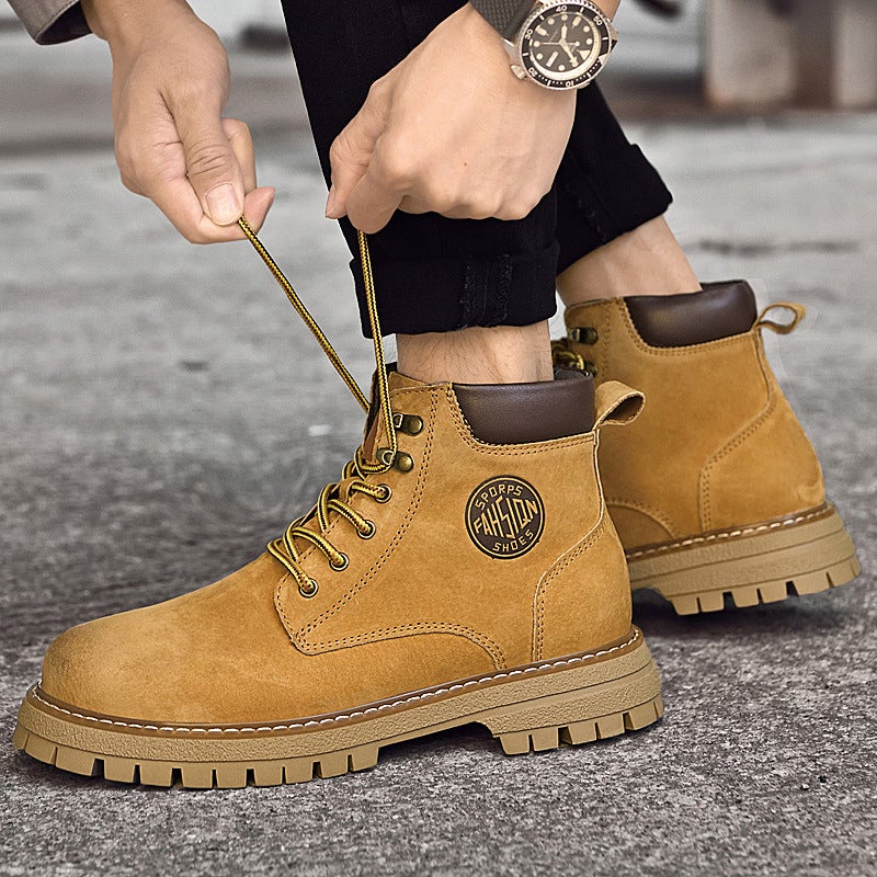 Men'S High-Top Martin Boots Men'S Rhubarb Boots Genuine Leather Retro Fleece-Lined Winter Cotton-Padded Shoes Short Boots Outdoor Work Boots - Image 5