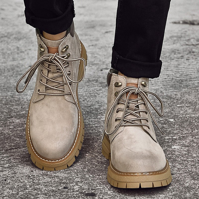 Men'S High-Top Martin Boots Men'S Rhubarb Boots Genuine Leather Retro Fleece-Lined Winter Cotton-Padded Shoes Short Boots Outdoor Work Boots - Image 4