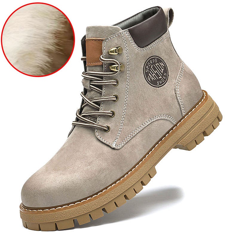 Men'S High-Top Martin Boots Men'S Rhubarb Boots Genuine Leather Retro Fleece-Lined Winter Cotton-Padded Shoes Short Boots Outdoor Work Boots - Image 1