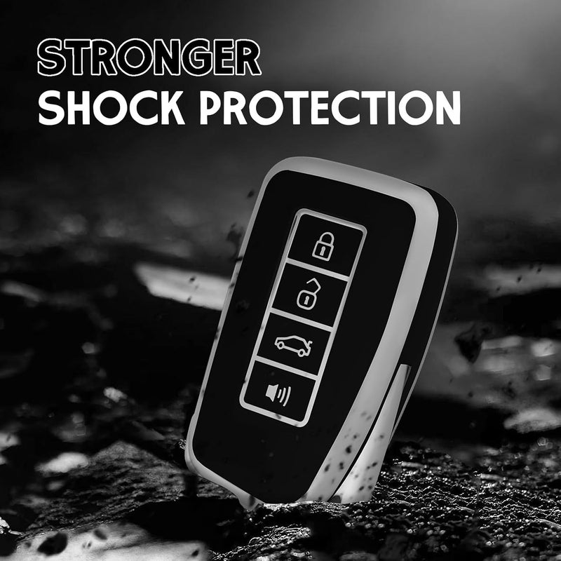 وركاس غلاف مفتاح من TPU ناعم فضي بزرار 4 بتصميم ممتاز متوافق مع RX ES GS LS NX RS GX LX RC LC - غلاف مفتاح من TPU ناعم (فضي - أسود) - Image 5