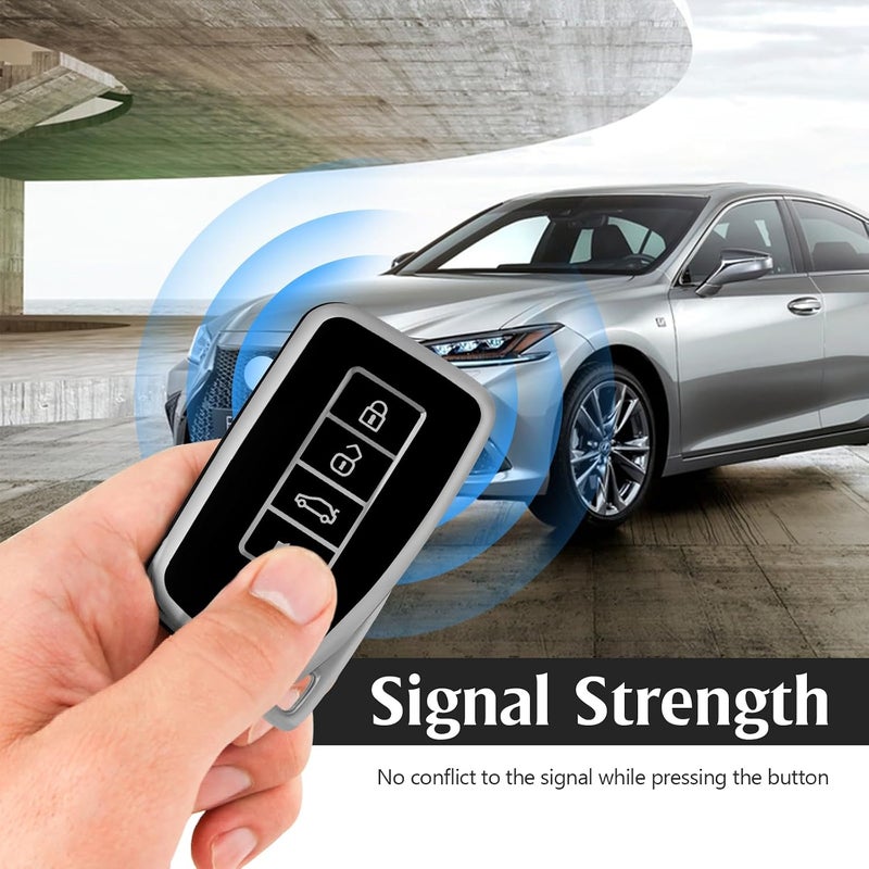 وركاس غلاف مفتاح من TPU ناعم فضي بزرار 4 بتصميم ممتاز متوافق مع RX ES GS LS NX RS GX LX RC LC - غلاف مفتاح من TPU ناعم (فضي - أسود) - Image 3