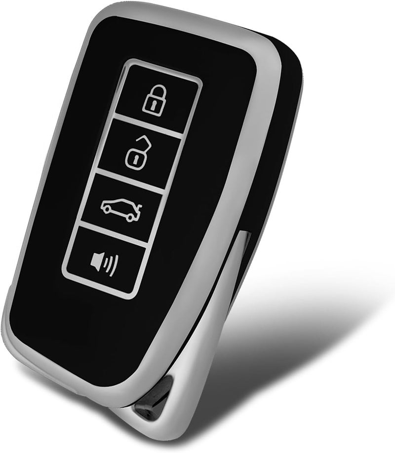 وركاس غلاف مفتاح من TPU ناعم فضي بزرار 4 بتصميم ممتاز متوافق مع RX ES GS LS NX RS GX LX RC LC - غلاف مفتاح من TPU ناعم (فضي - أسود) - Image 1