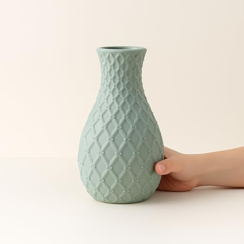 Vendola Pebble Vase for Home Décor, Modern Textured Plastic Flower Pot for Living Room, Bedroom, Table Centerpiece, Ceramic-Look Lightweight (Height 23 cm, White, Pack of 1) - Image 3