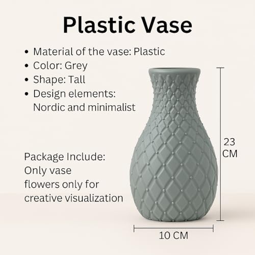 Vendola Pebble Vase for Home Décor, Modern Textured Plastic Flower Pot for Living Room, Bedroom, Table Centerpiece, Ceramic-Look Lightweight (Height 23 cm, White, Pack of 1) - Image 2
