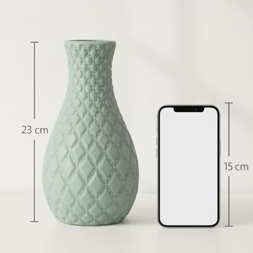 Vendola Pebble Vase for Home Décor, Modern Textured Plastic Flower Pot for Living Room, Bedroom, Table Centerpiece, Ceramic-Look Lightweight (Height 23 cm, White, Pack of 1) - Image 4