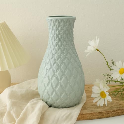 Vendola Pebble Vase for Home Décor, Modern Textured Plastic Flower Pot for Living Room, Bedroom, Table Centerpiece, Ceramic-Look Lightweight (Height 23 cm, White, Pack of 1) - Image 5