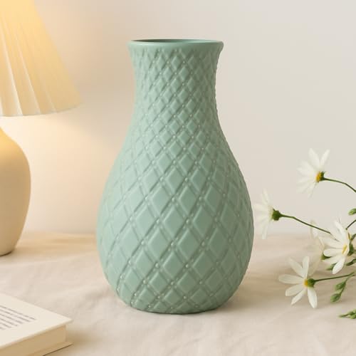 Vendola Pebble Vase for Home Décor, Modern Textured Plastic Flower Pot for Living Room, Bedroom, Table Centerpiece, Ceramic-Look Lightweight (Height 23 cm, White, Pack of 1) - Image 1