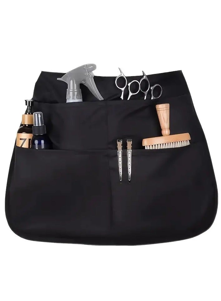 1 Piece Apron Holder with Pockets for Professional Barber, Hairdresser and Hair Stylists It is a waterproof apron placed on the waist and secured with an adjustable belt made of black fabric with multiple pockets. It has 5 pockets for scissors, comb, paste brush, hair dryer, shaving cream, makeup brushes, water spray and most of the barber's or hairdresser's daily accessories to facilitate his work and have his tools at his fingertips and reach him. It is effective and comfortable. It is used by barbers, salons and beauty centers - Image 1