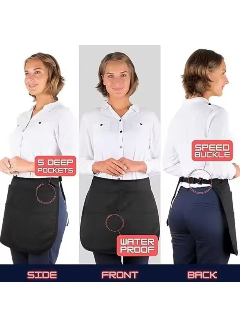 1 Piece Apron Holder with Pockets for Professional Barber, Hairdresser and Hair Stylists It is a waterproof apron placed on the waist and secured with an adjustable belt made of black fabric with multiple pockets. It has 5 pockets for scissors, comb, paste brush, hair dryer, shaving cream, makeup brushes, water spray and most of the barber's or hairdresser's daily accessories to facilitate his work and have his tools at his fingertips and reach him. It is effective and comfortable. It is used by barbers, salons and beauty centers - Image 5