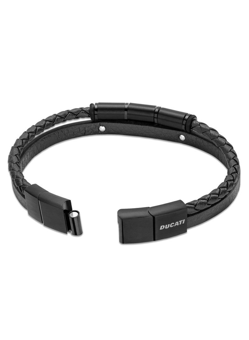 Ducati Corse Coraggio Gunmetal Stainless Steel Black Braided Leather Bracelet for Men 210mm - Image 2
