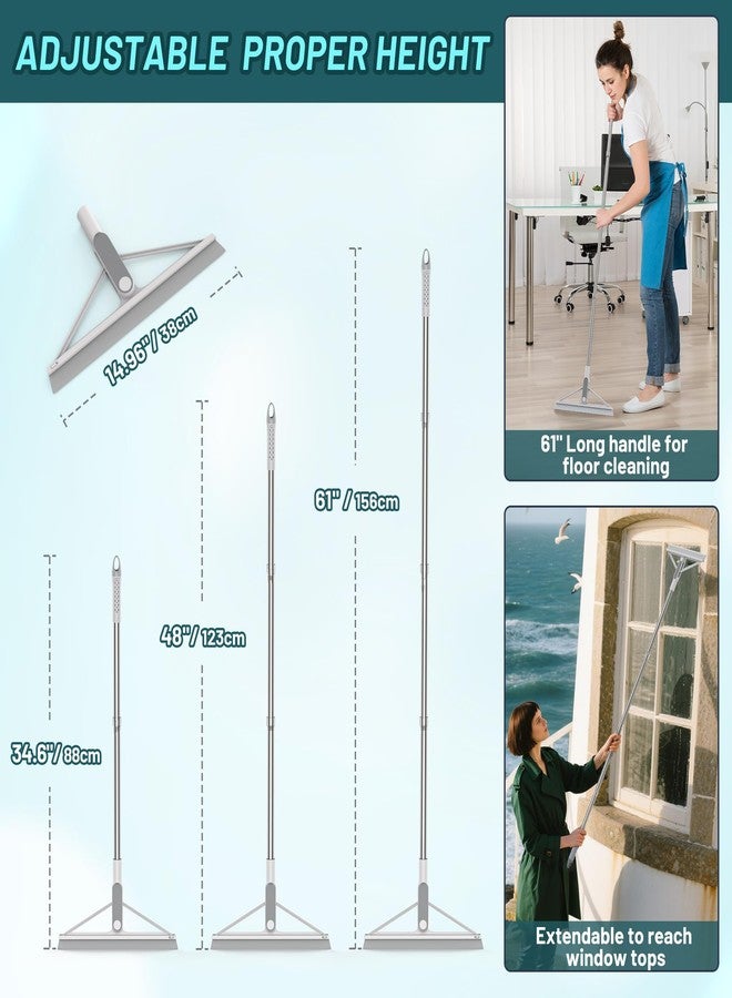 KOLLIEE Floor Squeegee Broom Rubber Window Squeegee for Floor 61" Long Handle Adjustable Floor Wiper for Concrete Tile Shower Bathroom Water - Image 3