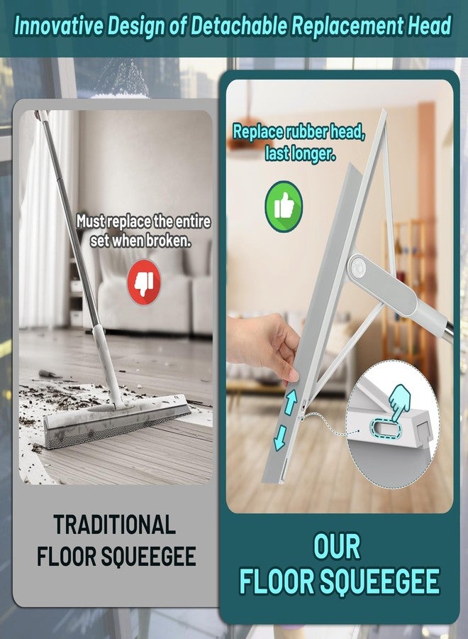 KOLLIEE Floor Squeegee Broom Rubber Window Squeegee for Floor 61" Long Handle Adjustable Floor Wiper for Concrete Tile Shower Bathroom Water - Image 2